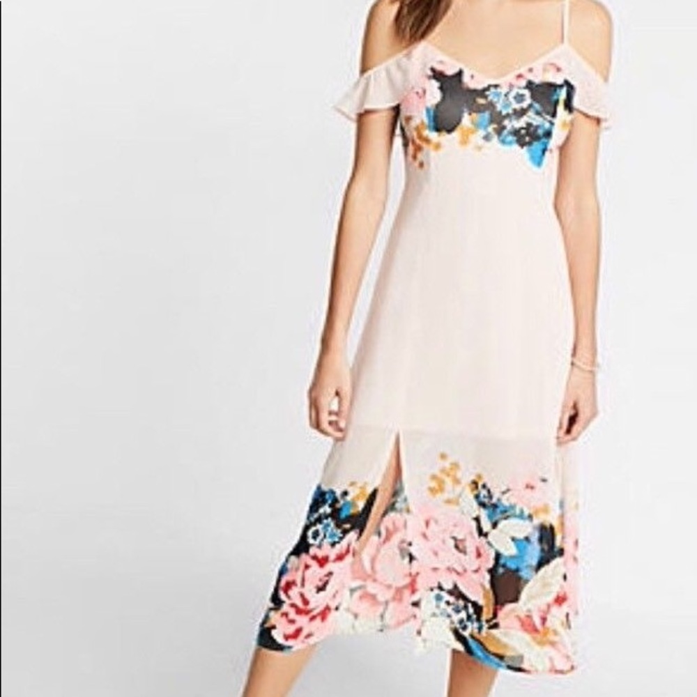 Express Blush Floral Midi Dress XS